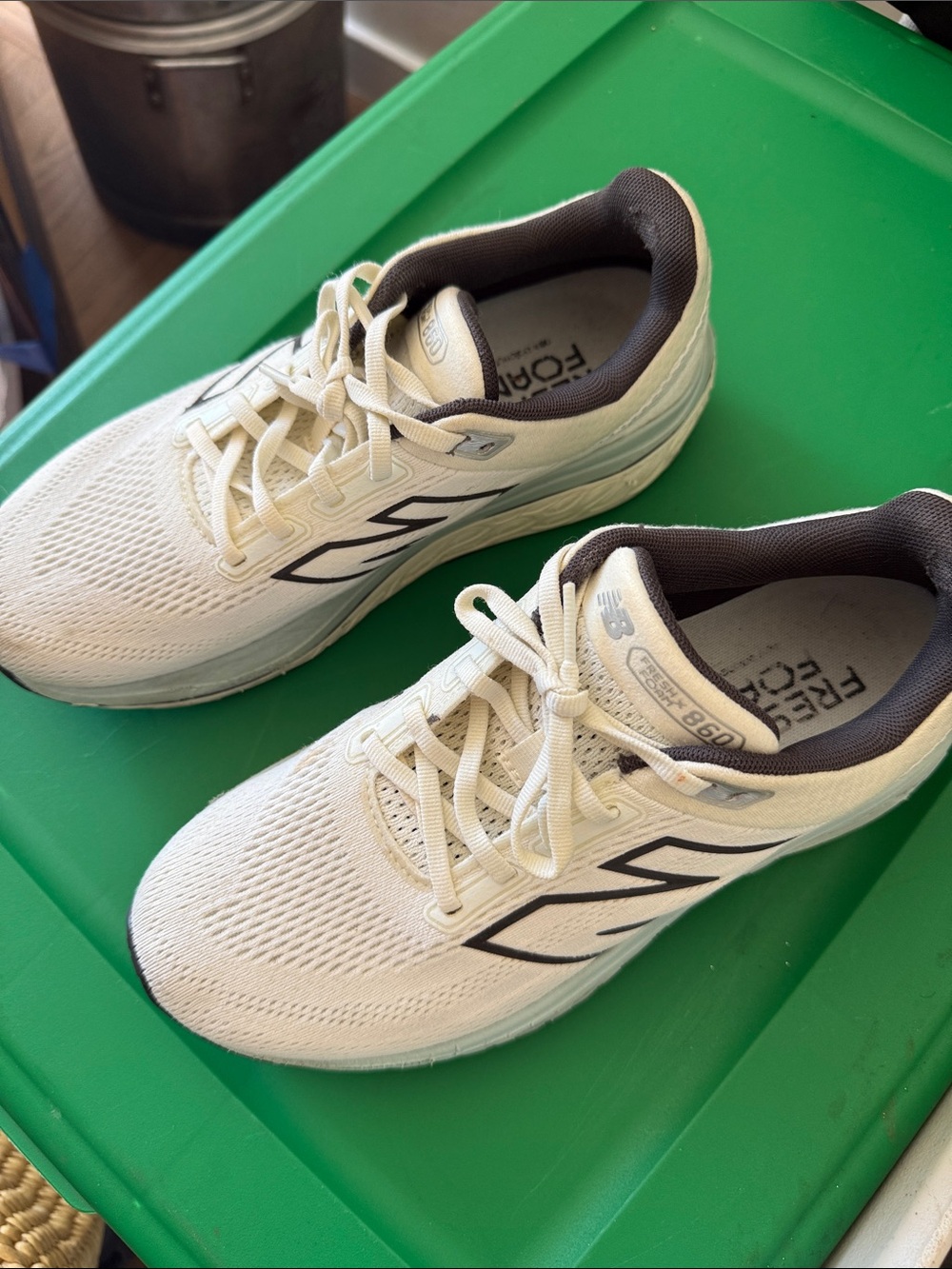 New Balance Cream and Black Athletic Lace-Up Sneakers